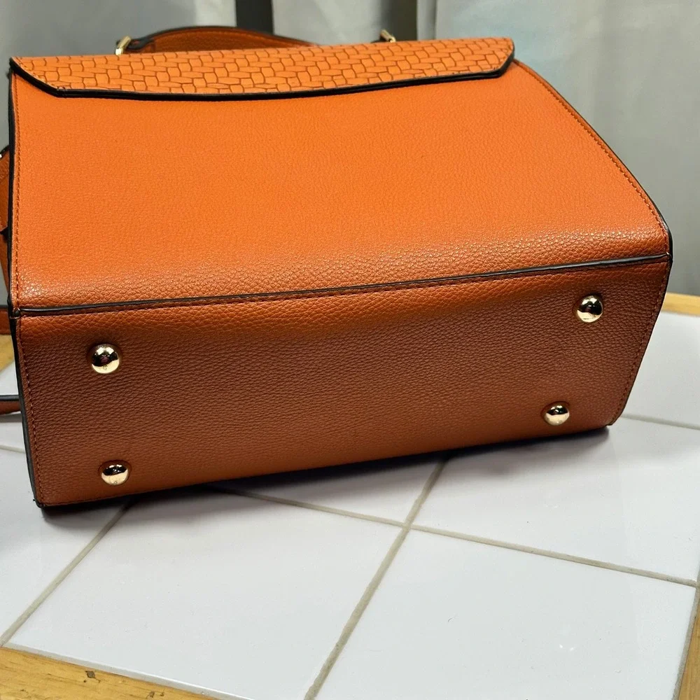 Dune London Satchel Handbag Women Medium Orange Woven Textured Excellent